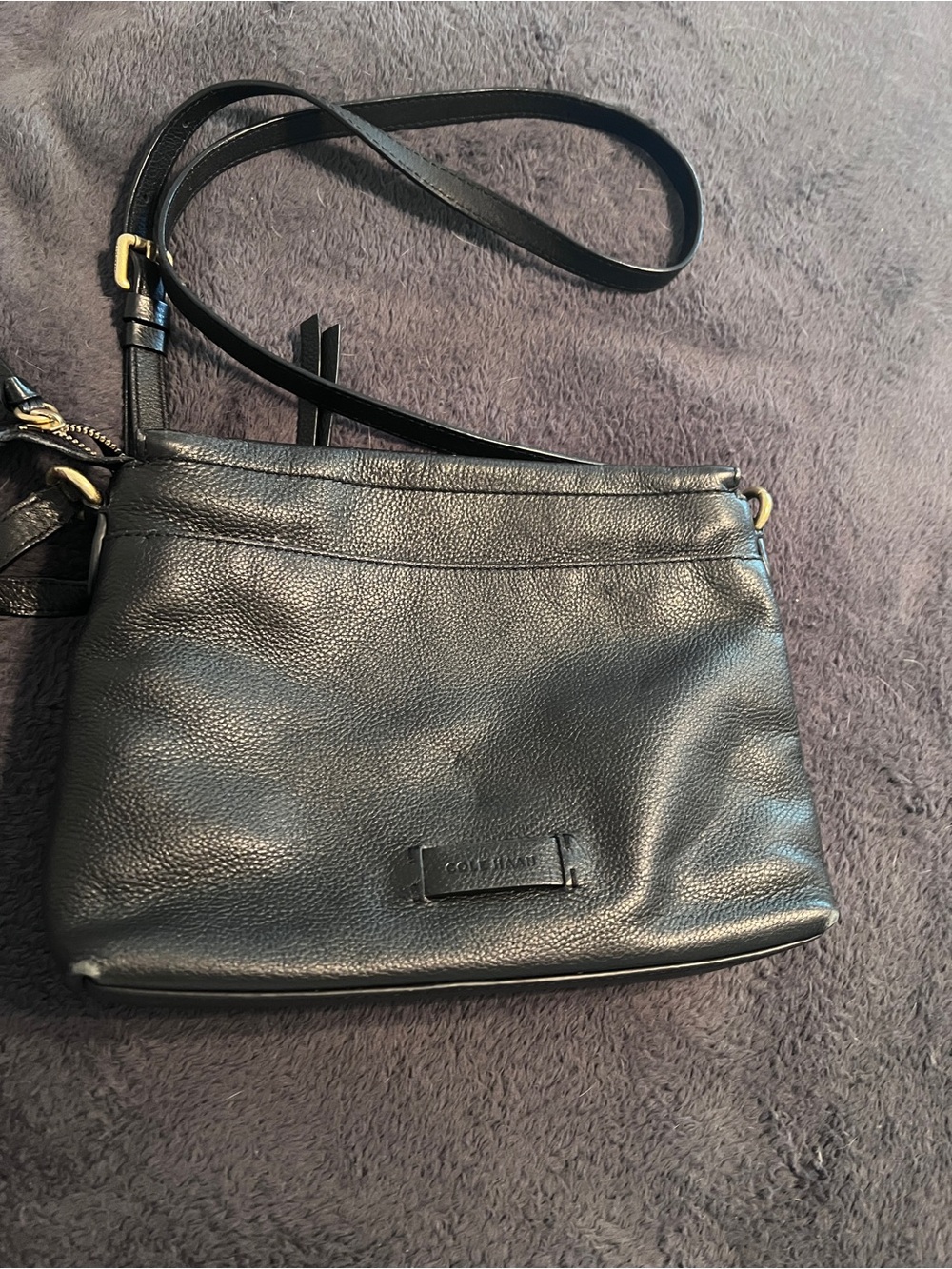 Cole Haan Black Pebbled Leather Crossbody with Gold Hardware
